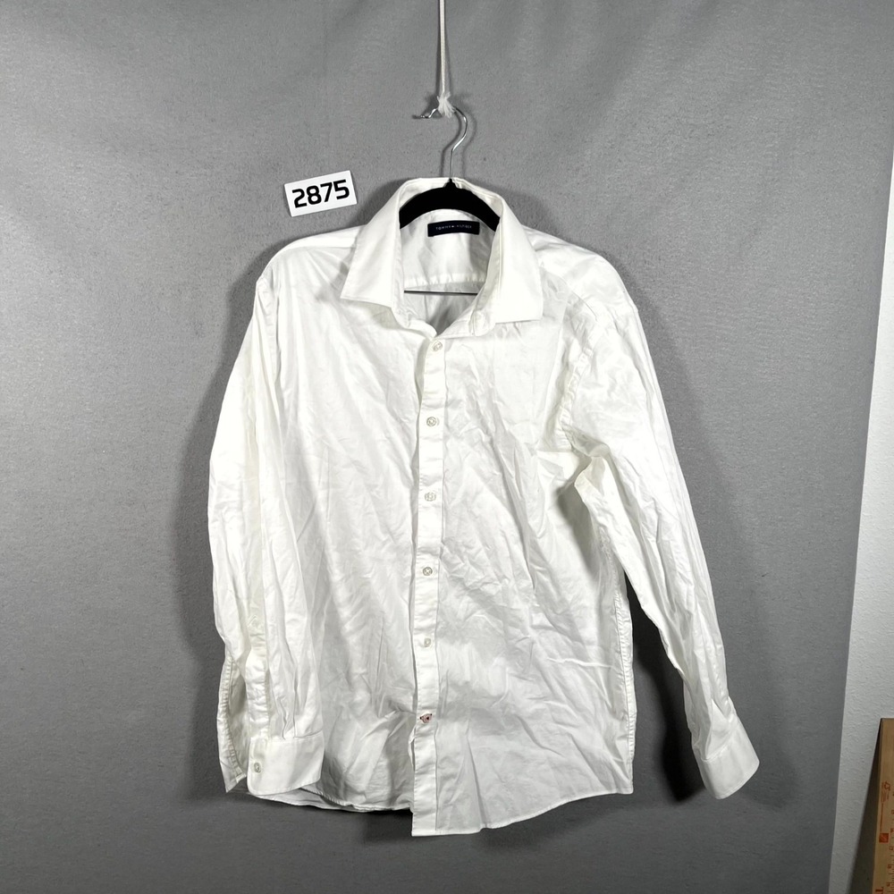 Tommy Hilfiger Shirt Mens White Long Sleeve Textured Pleated Casual Button Up